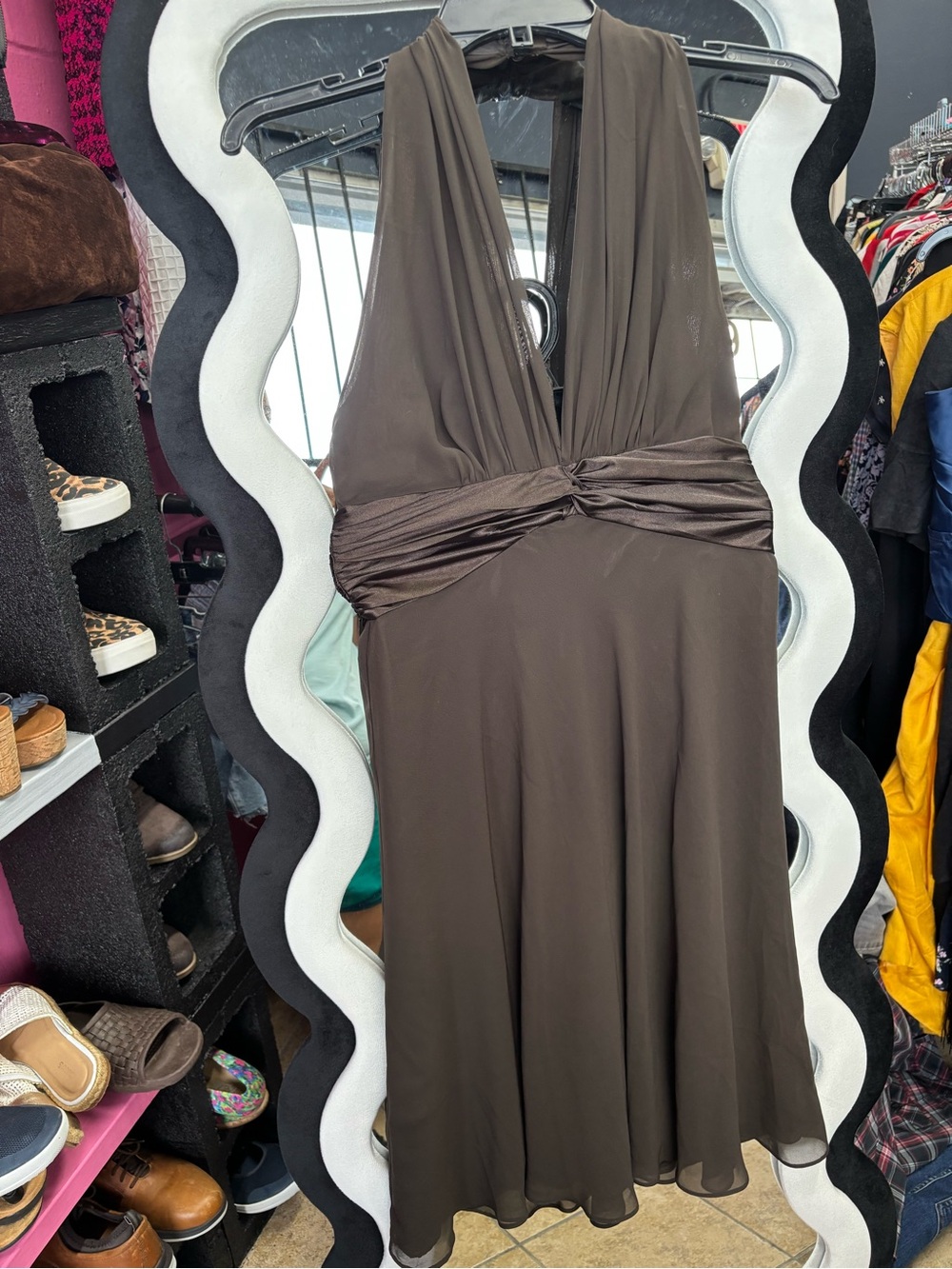 London Times One-Shoulder Brown Cocktail Dress